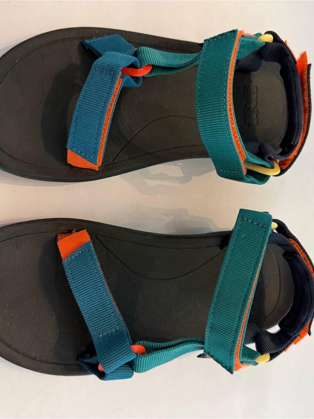 Teva Teal & Blue Kids Sport Sandals with Orange Accents